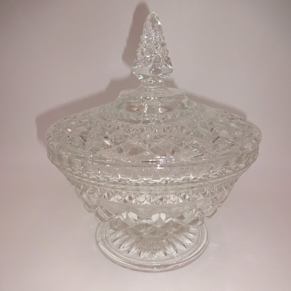 Vintage Anchor Hocking Wexford Clear Glass Covered Candy Dish & Lid